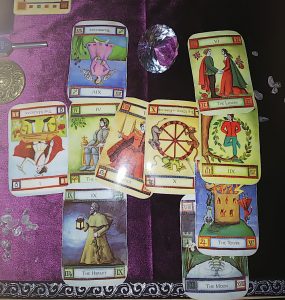 タロットカード：皇帝、魔術師の逆位置、隠者、恋人